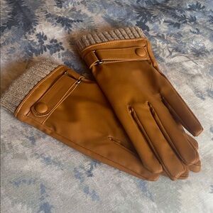 Zara women’s Tan Leather Gloves with Knit Cuff